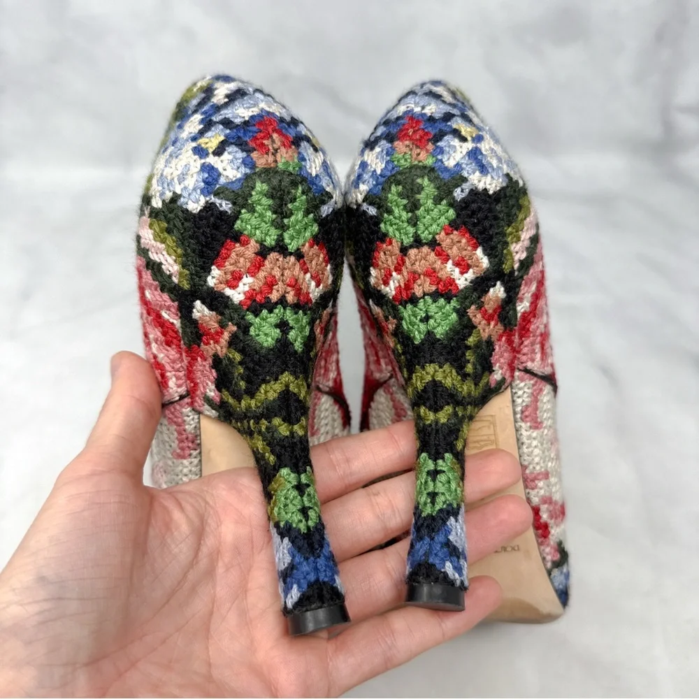 Dolce & Gabbana Vintage Y2K Floral Tapestry Crochet Ankle Bootie Boots Retro 39